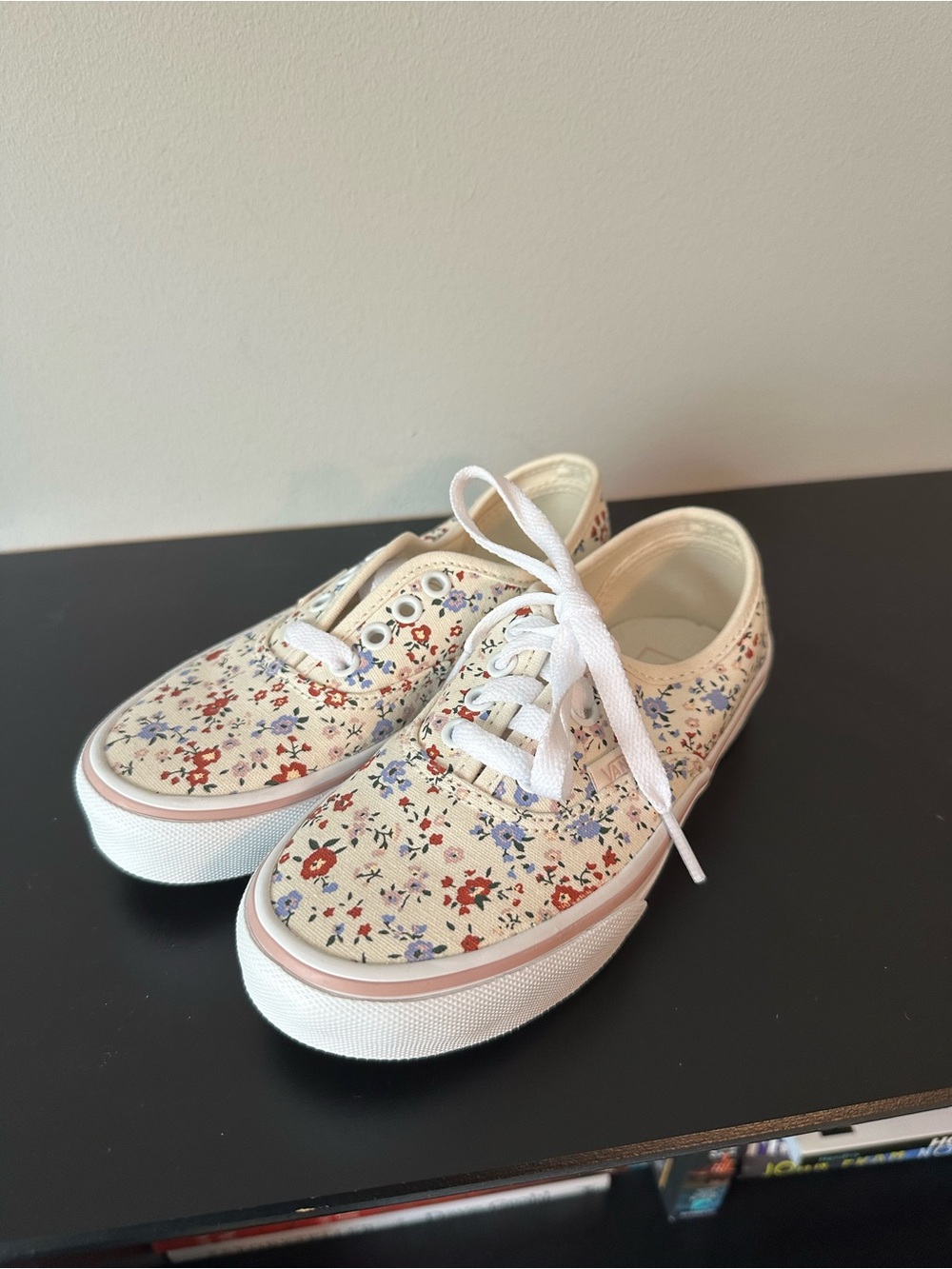 NEW- Vans Kids Floral Canvas Sneakers - White with Red & Blue Flowers